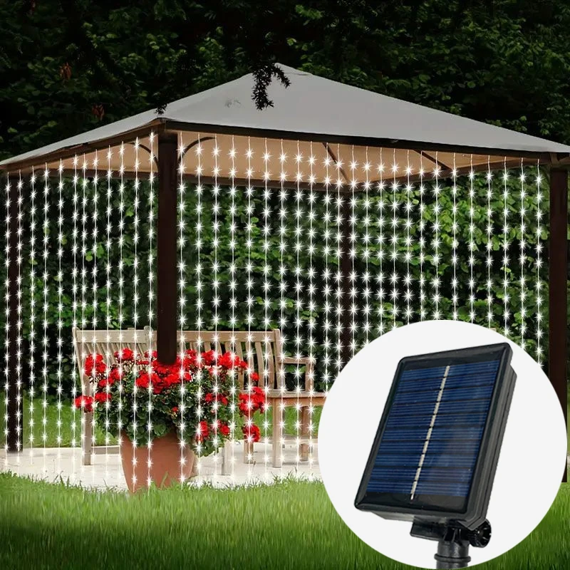 

Solar Curtain Light Outdoor Waterproof Solar Fairy Garland String Lights Garden Yard Pavilion Wedding Party Holiday Decor Lights