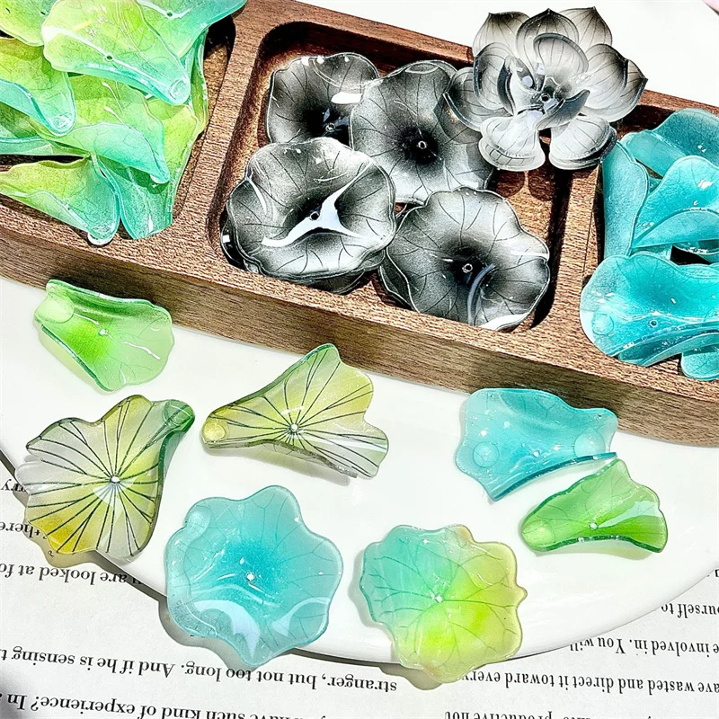 

Free shipping 50pcs/lot color print cartoon Lotus leaf shape acrylic handmade leaves beads diy jewelry garment hair accessory
