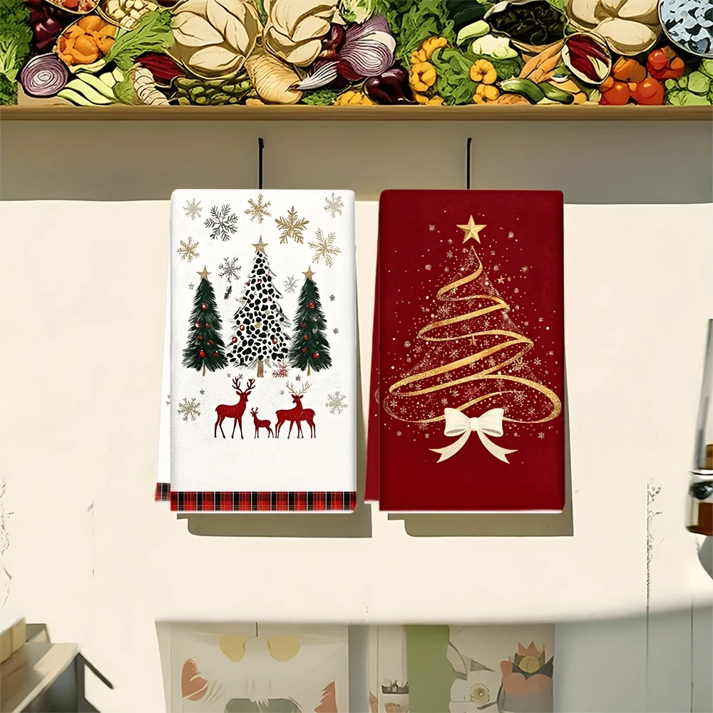 2PCS Christmas tree elk hand towel, Christmas towel set, Christmas gift, material absorbent soft cleaning cloth