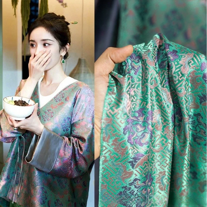 

New Chinese-style imitation brocade floral gradient color satin fabric cheongsam coat traditional Chinese style Hanfu