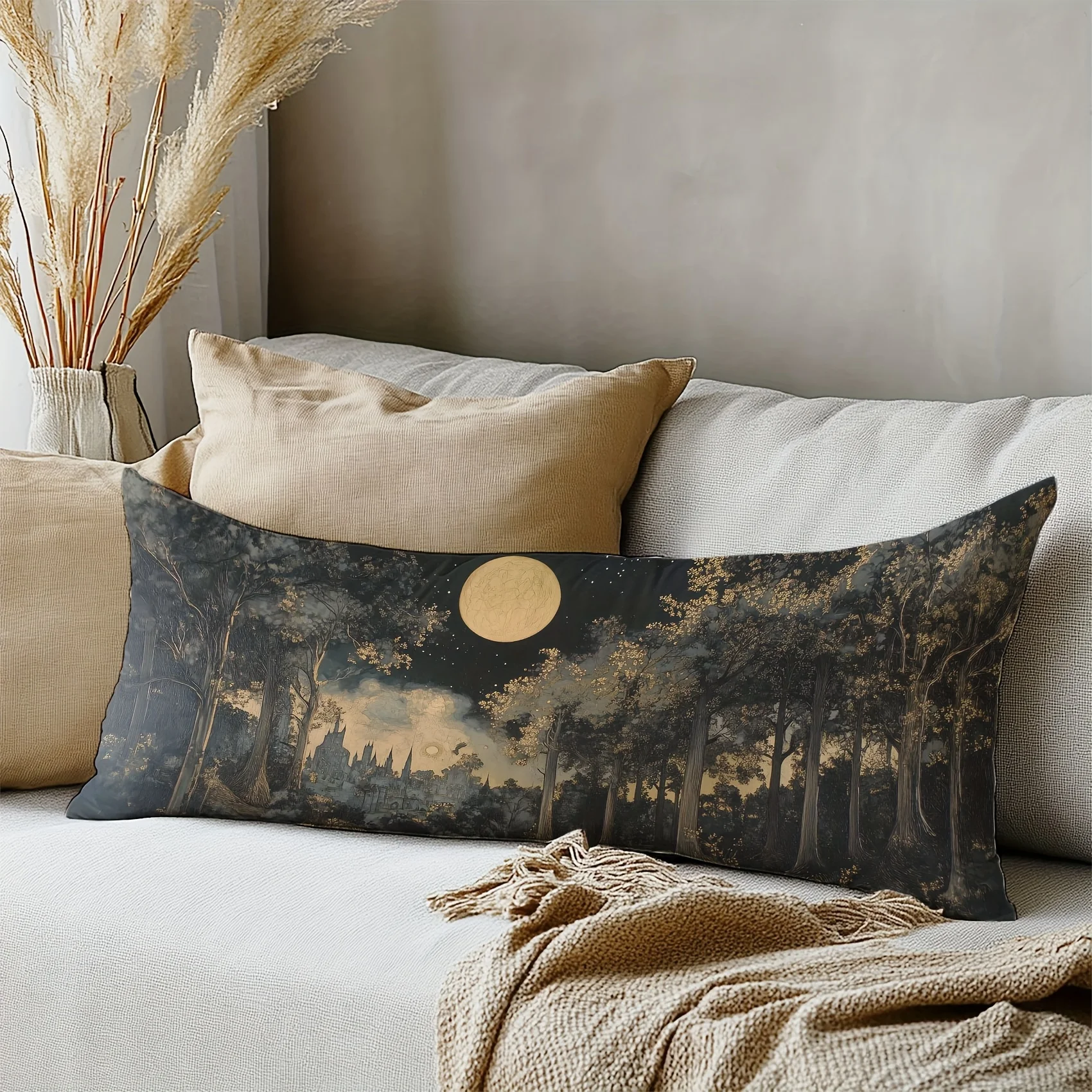 1pc Pillowcase, Featuring Enchanted Forest Moonlight Night Design, Measuring 50.8 X 137.16 cm, Ideal for Home Decor, Body Pillow