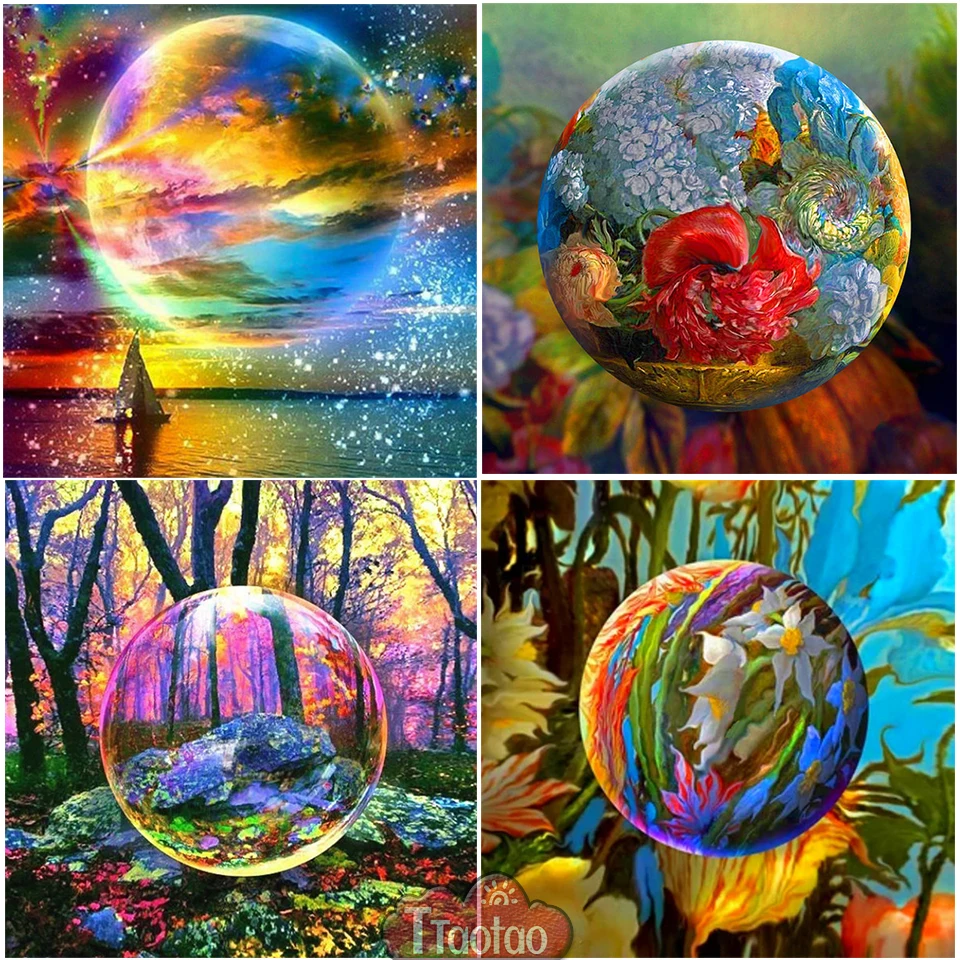 Diy Diamond Painting Water Droplet Flower Ball Landscape 5D Cross Stitch Rhinestone Embroidery Handmade Mosaic Home Decor Mural