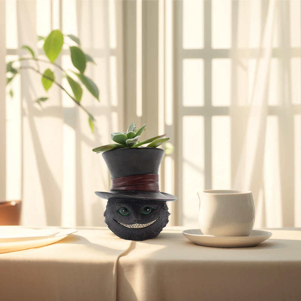 أصيص نباتات القطط الأسود، أفضل الهدايا لأصدقاء العائلة، أصيص زهور عصاري لطيف من الراتنج للاستخدام الداخلي والخارجي