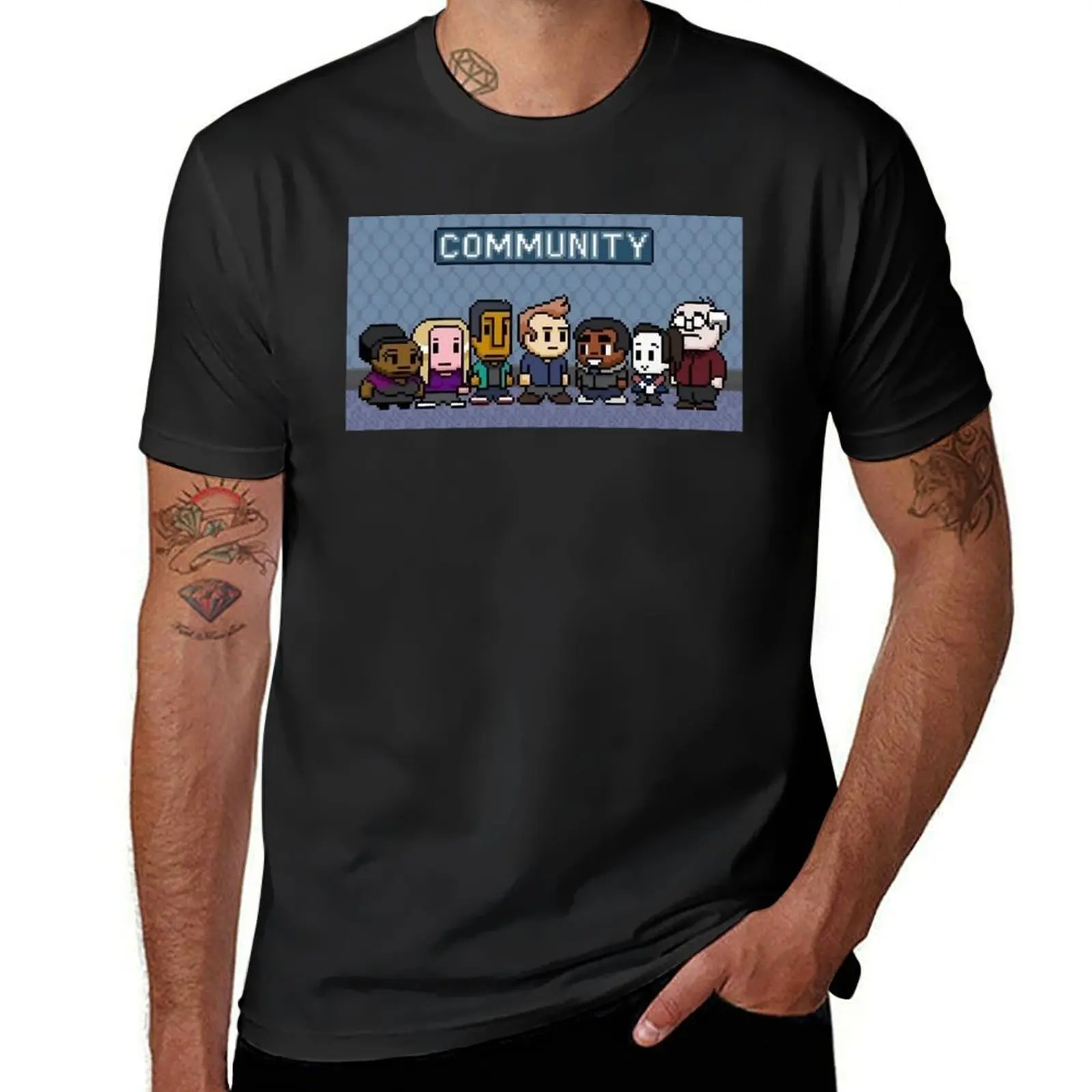 Community characters in 8-bit T-Shirt sports fans aesthetic clothes vintage clothes tops mens white t shirts