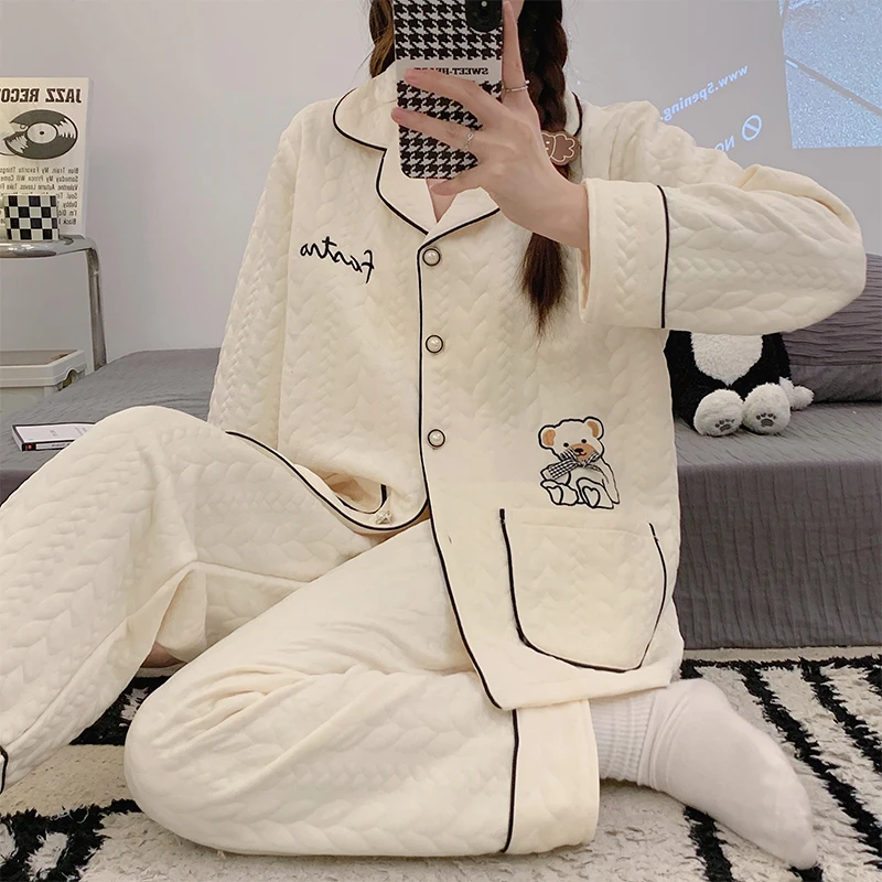 

Pajama Sets Trendy Women Linen Beige Embroidered Design V Neck Capris Anti Wrinkle Pajamas Natural Simple Minimalist Spring 2026