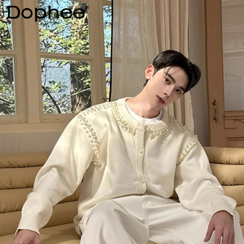 

Мужчины Женщины 2025 Осень Зима Новые однотонные трикотажные изделия с украшением из бисера Комфортные шикарные свитера Модные вязаные куртки-кардиганы