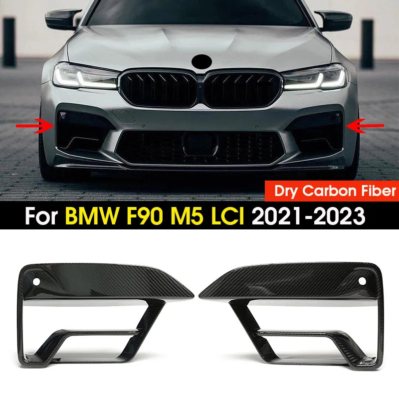 Dry Carbon Fiber Front Bumper Fog Light Canards Cover Air Vent Cover Trim Outlet Intake Frame For BMW F90 M5 LCI 2021-2023