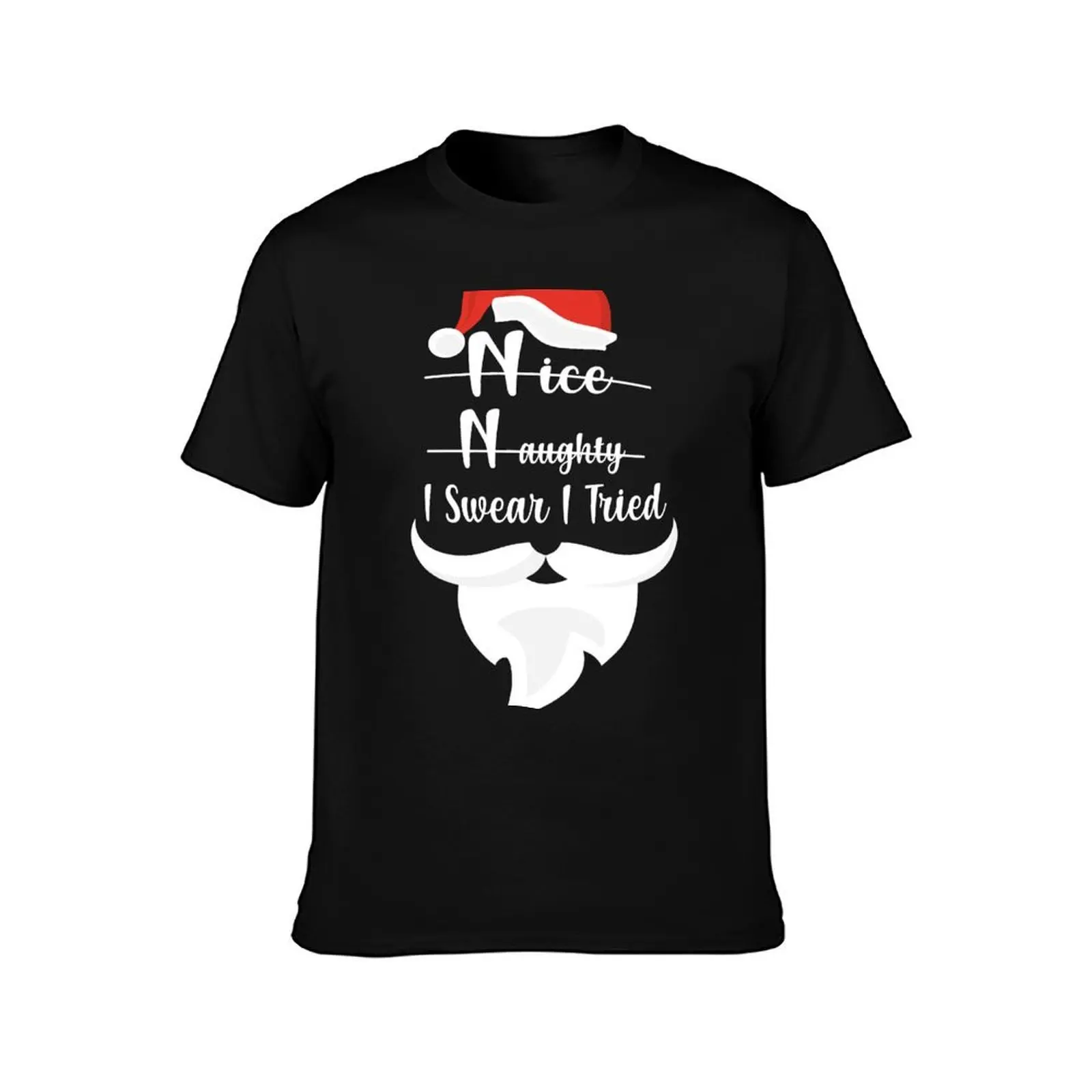Nice Naughty I Swear I Tried Christmas List Xmas Santa Claus T-Shirt Summer Casual Cotton Tee Oversized Streetwear Tops