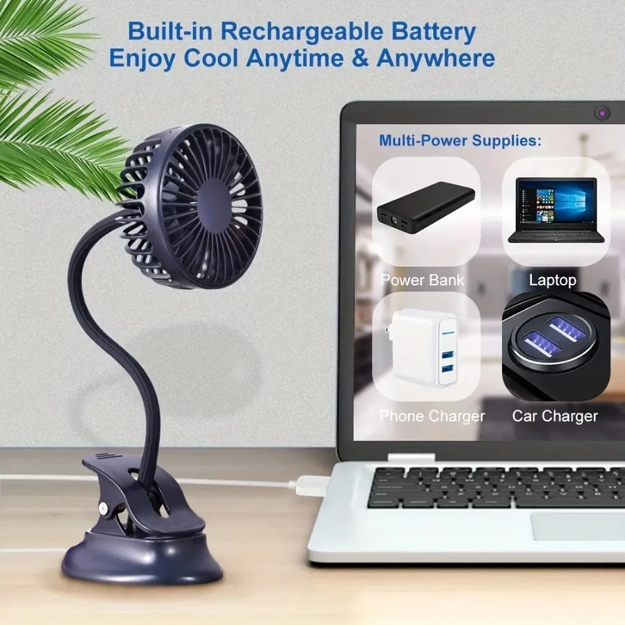 

Portable Clip-on Push-pull Fan 3 Speed Setting ible Bendable USB Rechargeable Operation Silent Desktop Fan Desktop Mini Small F
