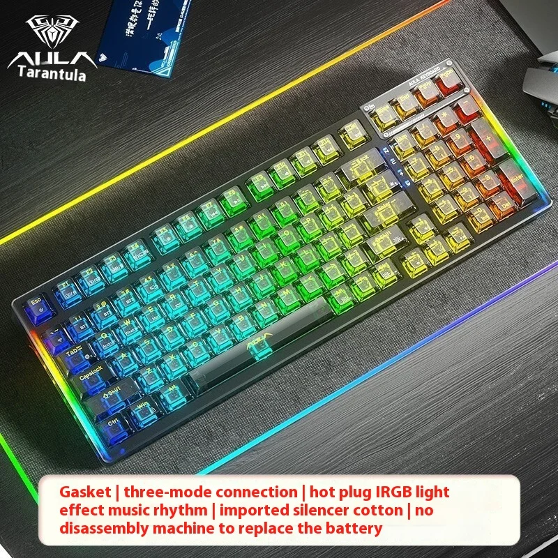 teclado mecanico transparente aula f98 sem fio terceiro exame simulado jogo de esportes eletronicos rgb 99 chave de plugue quente jogo personalizado 01