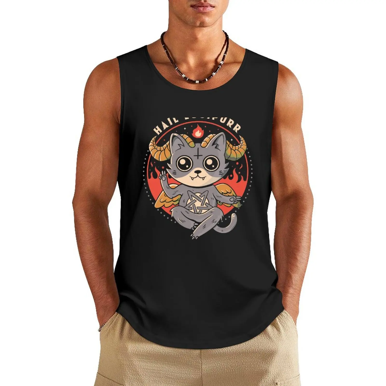 

Hail Lucipurr - Cute Baphomet Cat Gift Tank Top anime clothes Men's singlets