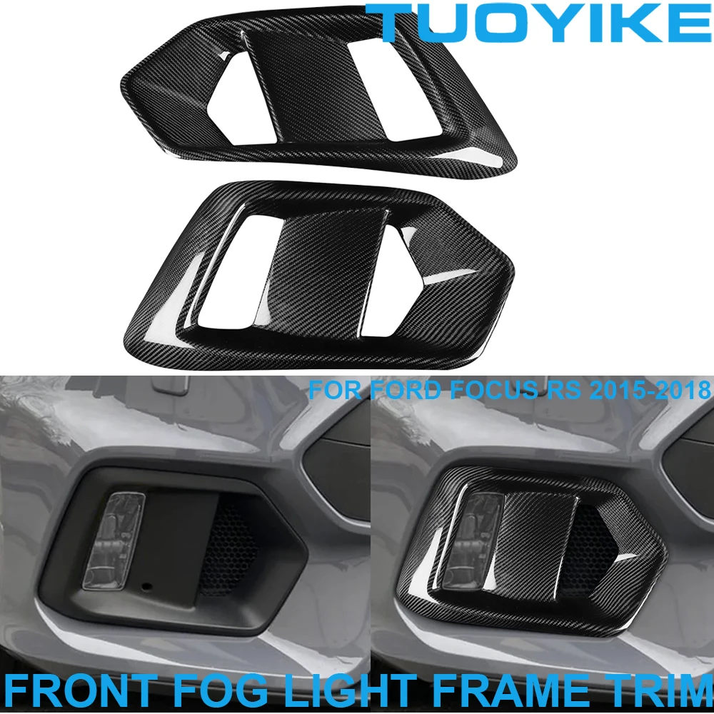 Car Real Carbon Fiber Front Fog Light Lamp Frame Trim Cover Decoration Upgraded Body Kit Racing Parts For Ford Focus RS 2015-18