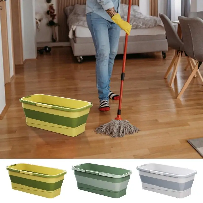 Foldable Water Pail Collapsible Silicone Mop Bucket For Car Wash Rectangular Handy Cleaning Mop Basket For Kitchen Bathroom