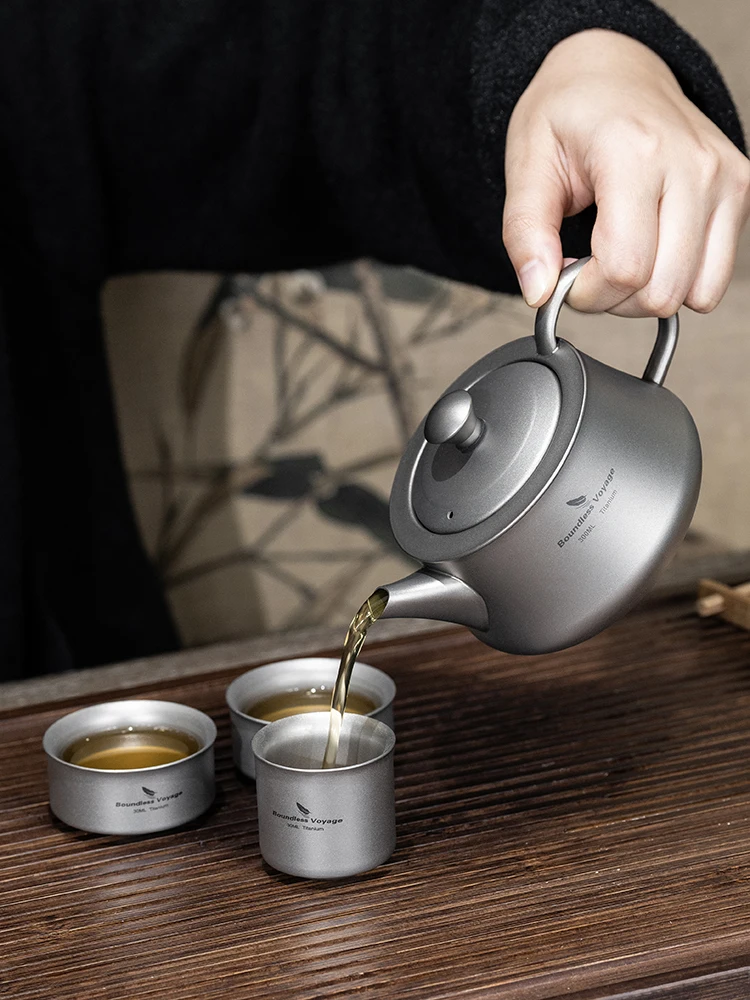 Boundless Voyage 300ml Titanium Teapot with Infuser Chinese Tea Set Metal Travel Tea Cups Outdoor Camping Portable Tea Kettle