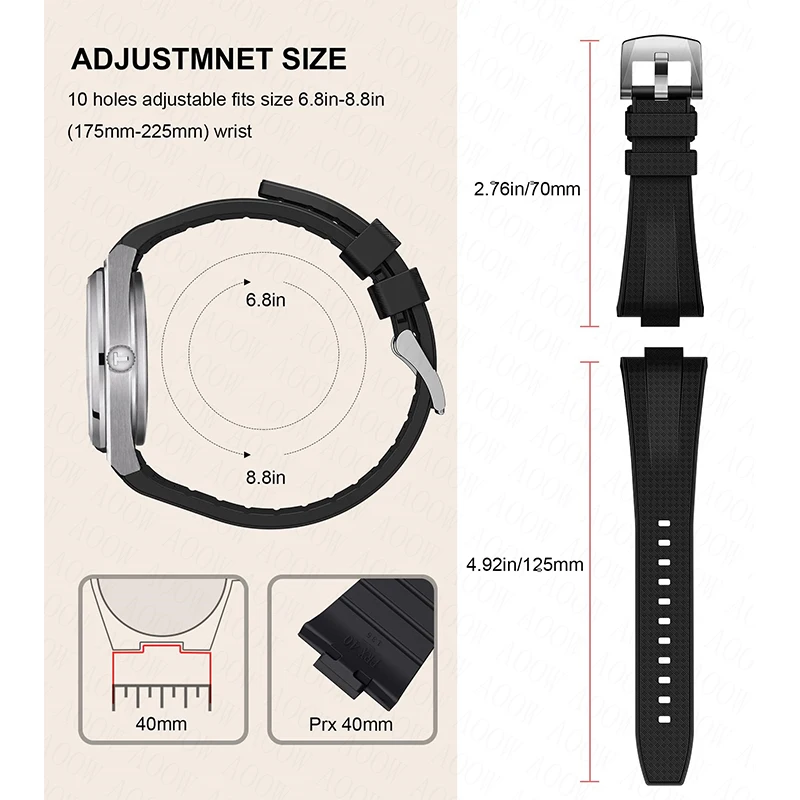 12 mm Silikonkautschukarmband für Tissot PRX T137.407/T137.410 Super Player 40 mm Herren-Uhrenarmband mit Schnellverschluss und konvexem Ende – Detail 1