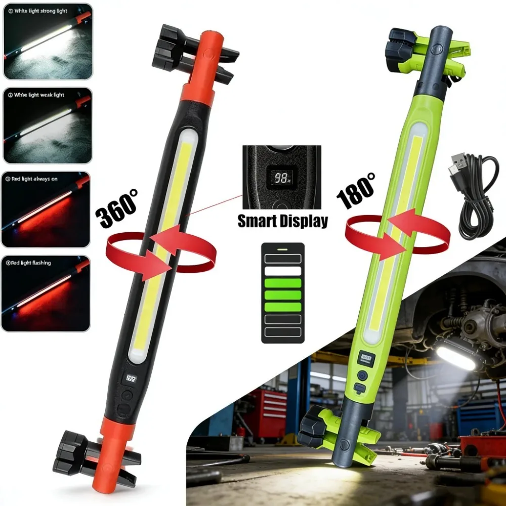 

Super Bright LED Flashlight Rechargeable Magnetic Work Light with 360° Swivel Head Built-in Battery for Emergency Car Repair