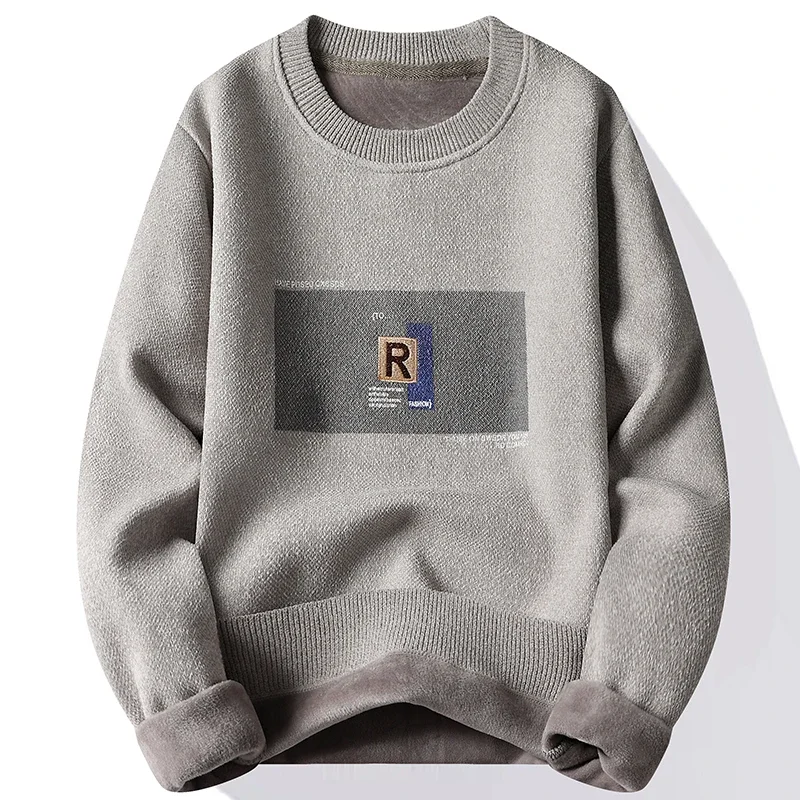 LIBIELIY メンズフリース裏地プルオーバーファッションセーター秋冬ジャンパーファッションニュージャージー紳士服