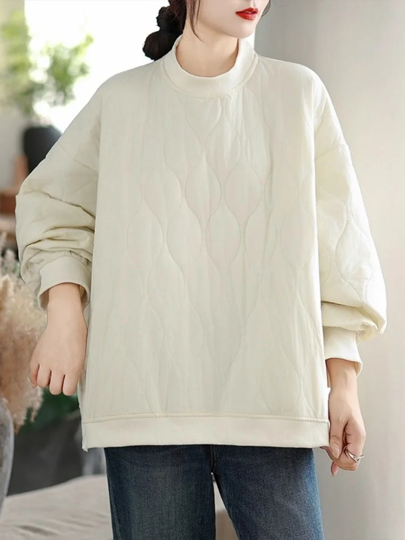 

Стеганая хлопковая толстовка с капюшоном для женщин, осень-зима 2025, простой свободный и повседневный легкий теплый топ w891