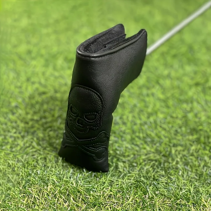 1 Black Golf Head Cover with Skull Design - Durable Synthetic Scratch Resistant Protective Cover