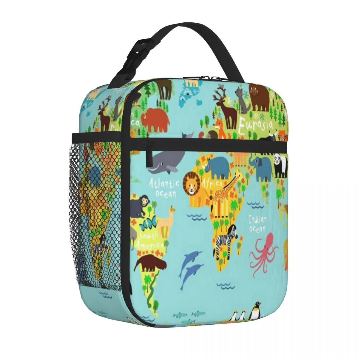 Hot Sale World Animal Map Marble Print Reusable Lunch Bag Daycare Meal Food Storage Bag