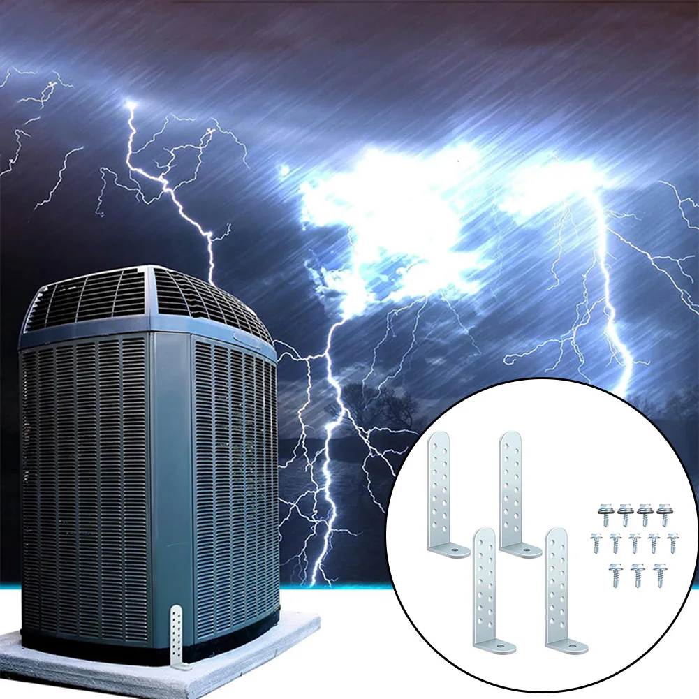 

4 Pack Hurricane Condenser Brackets With Screws 4-1/4" Hurricane Clips For Concrete & Masonry Condenser Pad