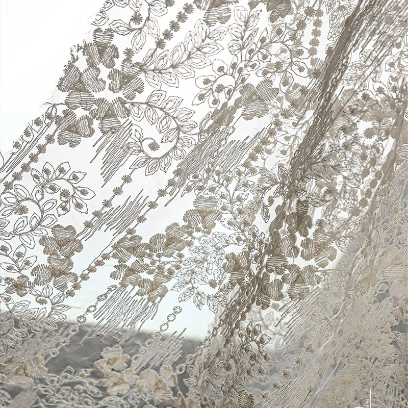 50x120cm Apricot Embroidery Flower Lace Mesh Fabric Crafts Sewing Clothing Wedding Dress Decorative Fashion Veil Designer Fabric