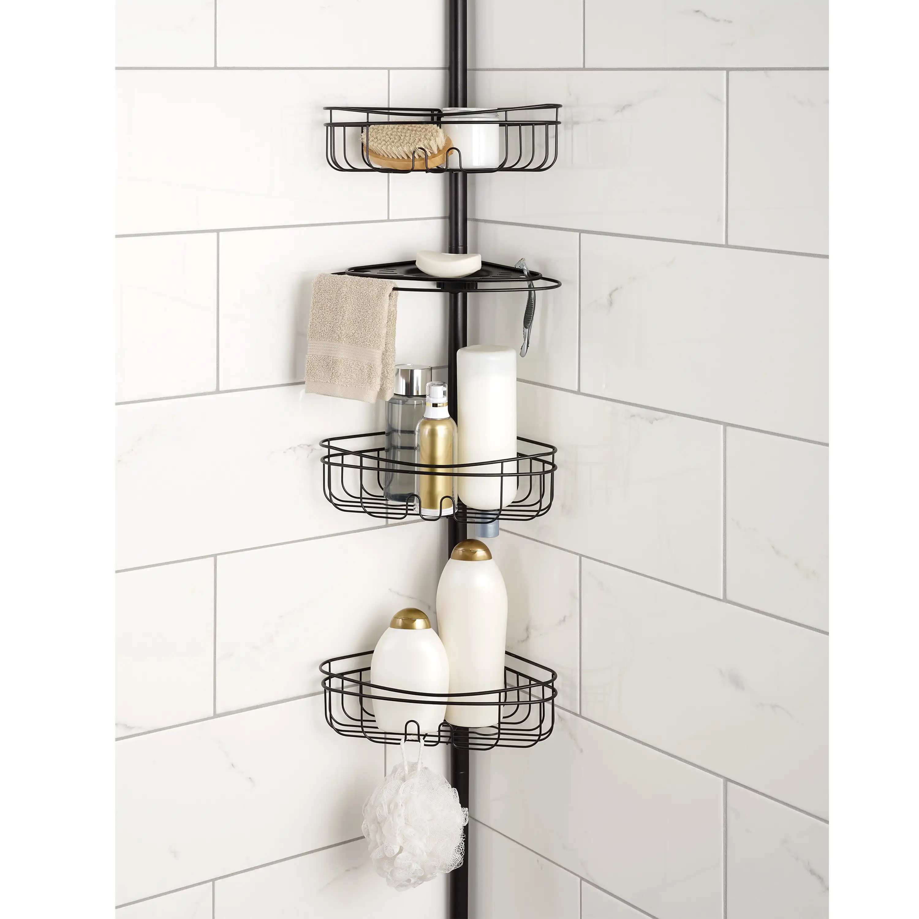 

Modern 3-Shelf Tension Pole Shower Caddy, Oil-Rubbed Bronze