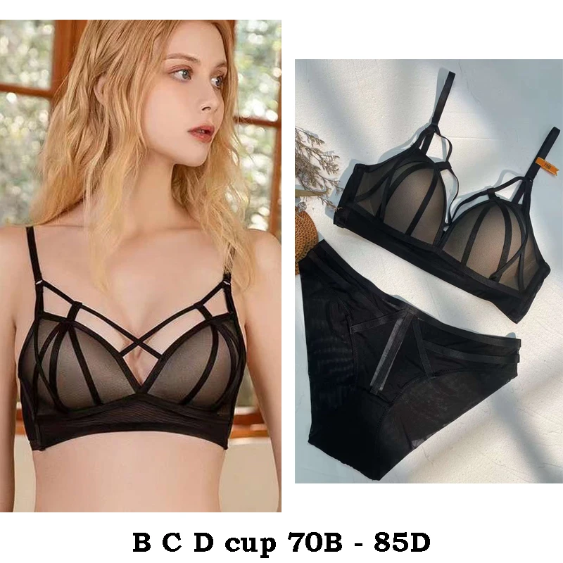 high quality sexy women bras and brief set push up B C D cup comfortable wire summer lingerie underwear black white red