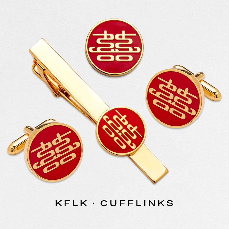 KFLK Necktie Clip for Tie Pin for Mens Tie Bars Cufflinks Tie Clip Set Chinese Wedding Cuff links Button Brooch High Quality