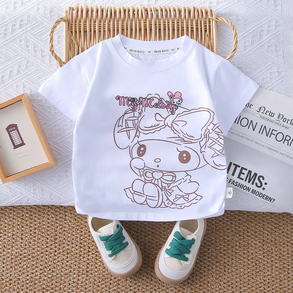 

2025 My Melody Anime Kawaii Sanrio Ins Short Sleeve Shirt Hoodie Clothes Cute Cartoon New Fashionable Summer Shirt Gifts