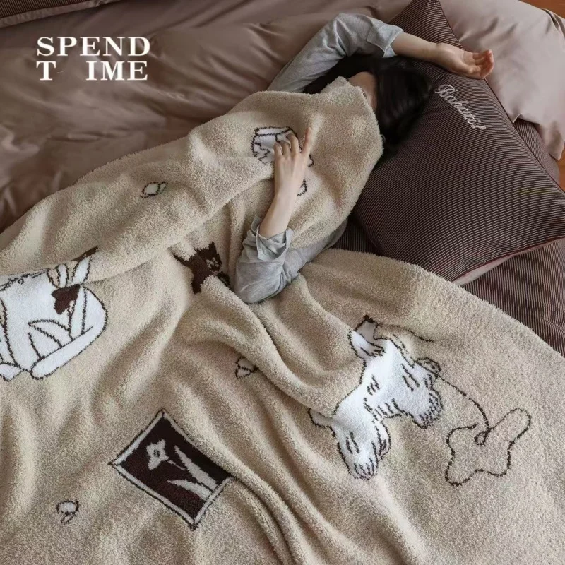 

Плед для кошек "Take time to live", утолщенный и теплый, вязаный плед с полуворсистой поверхностью для гостиной, дивана и отдыха.