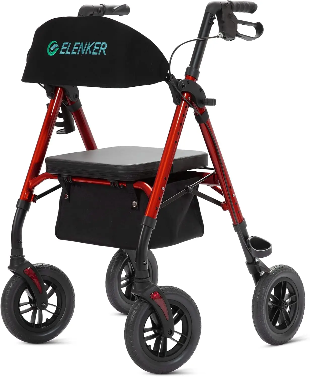 All-Terrain Rollator Walker with 10” Non-Pneumatic Wheels, Sponge Padded Seat and Backrest, Fully Adjustment Frame for Seniors,