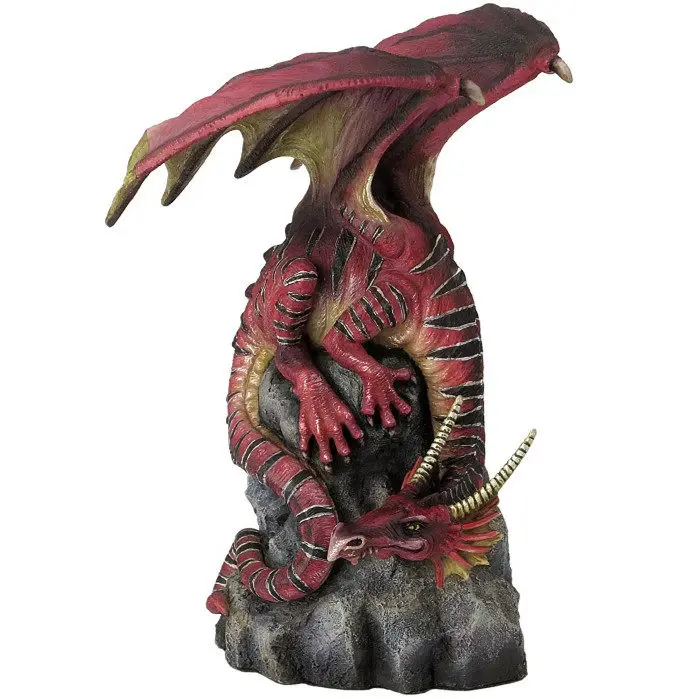 Lizard Dragon Resin Figurine Fantasy Reptilian Dragon Statue Cliff Rock Base Mythical Creature Desktop Ornament Home Room Decor