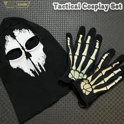 Pasamontañas táctico calavera con guantes luminosos Halloween