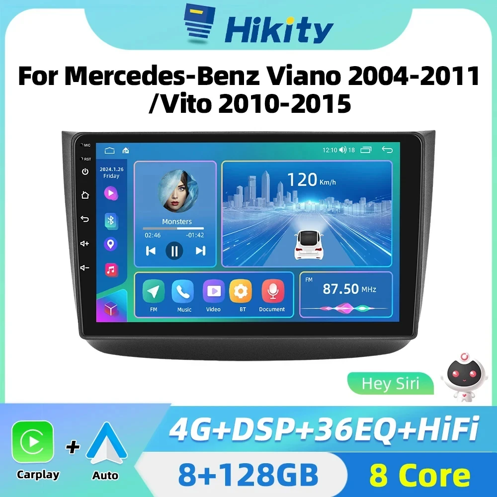 Hikity Android Car Radio Multimedia Player For Mercedes Benz W639 Viano 2004-2011 Vito 2010-2015 Carplay 2din autoradio GPS WIFI