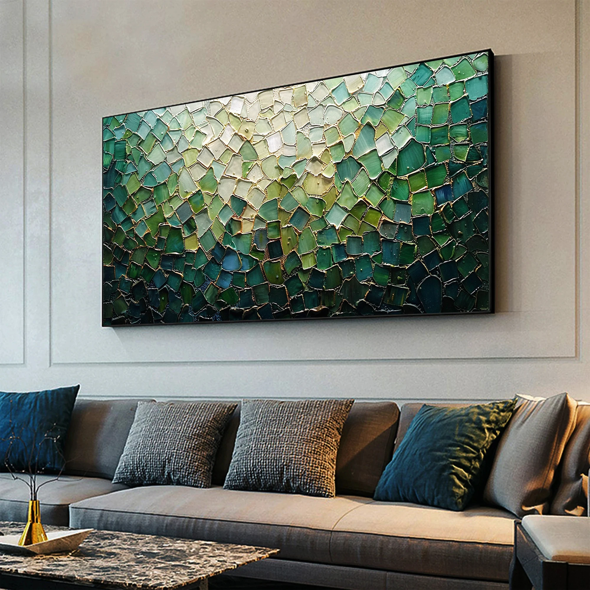 

Abstract Green Oil Painting Large Original Textured Emerald Green Boho Wall Art Modern Trendy Minimalist Living Room Home Decor
