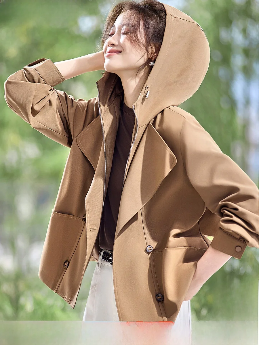 

Mehema Faionable Loose Women's Windbreaker Spring 2026 Outdoor Sle Casual Slimming Hooded Coat ort Zipper Closure