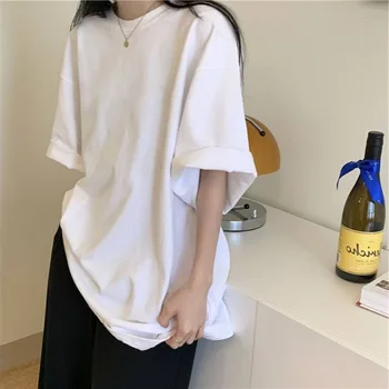 Women Short Sleeved T-shirt Pure Cotton Black and White Loose and Versatile Casual Top Summer New 2024 Round necked clothes