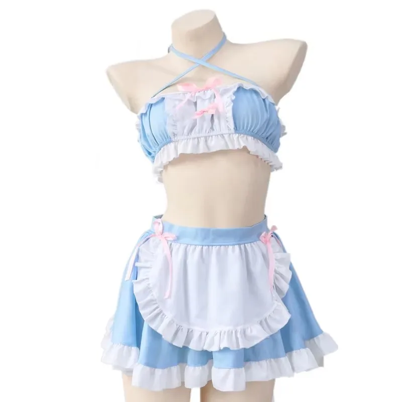 AniLV Kawaii dziewczyna Anime Cafe urzędnik Maid Unifrom stroje kobiety śliczne Lolita niebieskie piżamy impreza przy basenie kelner kostiumy Cosplay