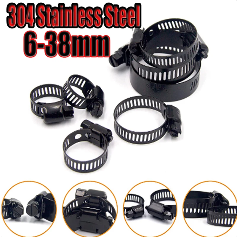

30pcs Stainless Steel Adjustable 6-38mm Range Worm Gear Black Hose Clamps Kit Clamps for Woodworking Spring Clamp