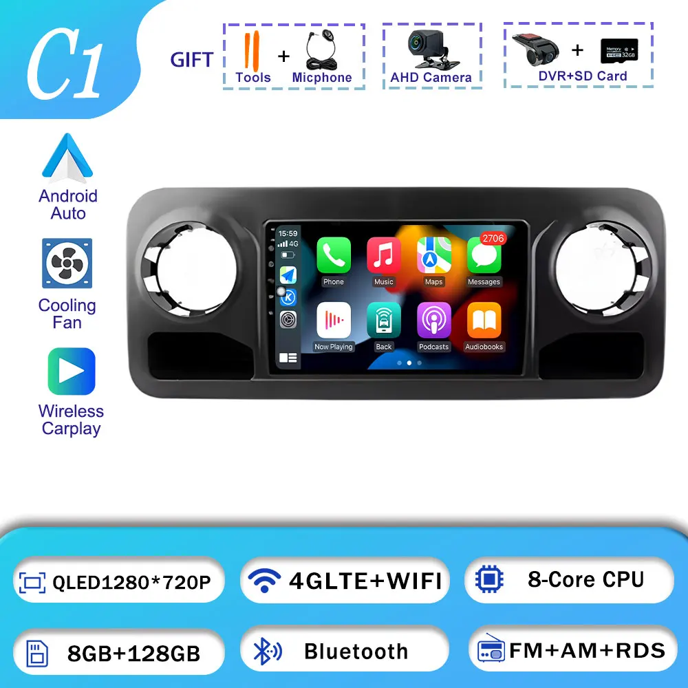 Voor Mercedes Benz Sprinter 2018-2022 Autoradio BT GPS Navigatie WIFI Stereo Multimedia Android 16 Draadloze Auto Speler carplay