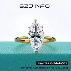 14K Gold Moissanite Diamond Rings for Women Marquise Cut 3CT VVS1 Au585 Luxury Jewelry for Engagement Wedding Christmas Gifts