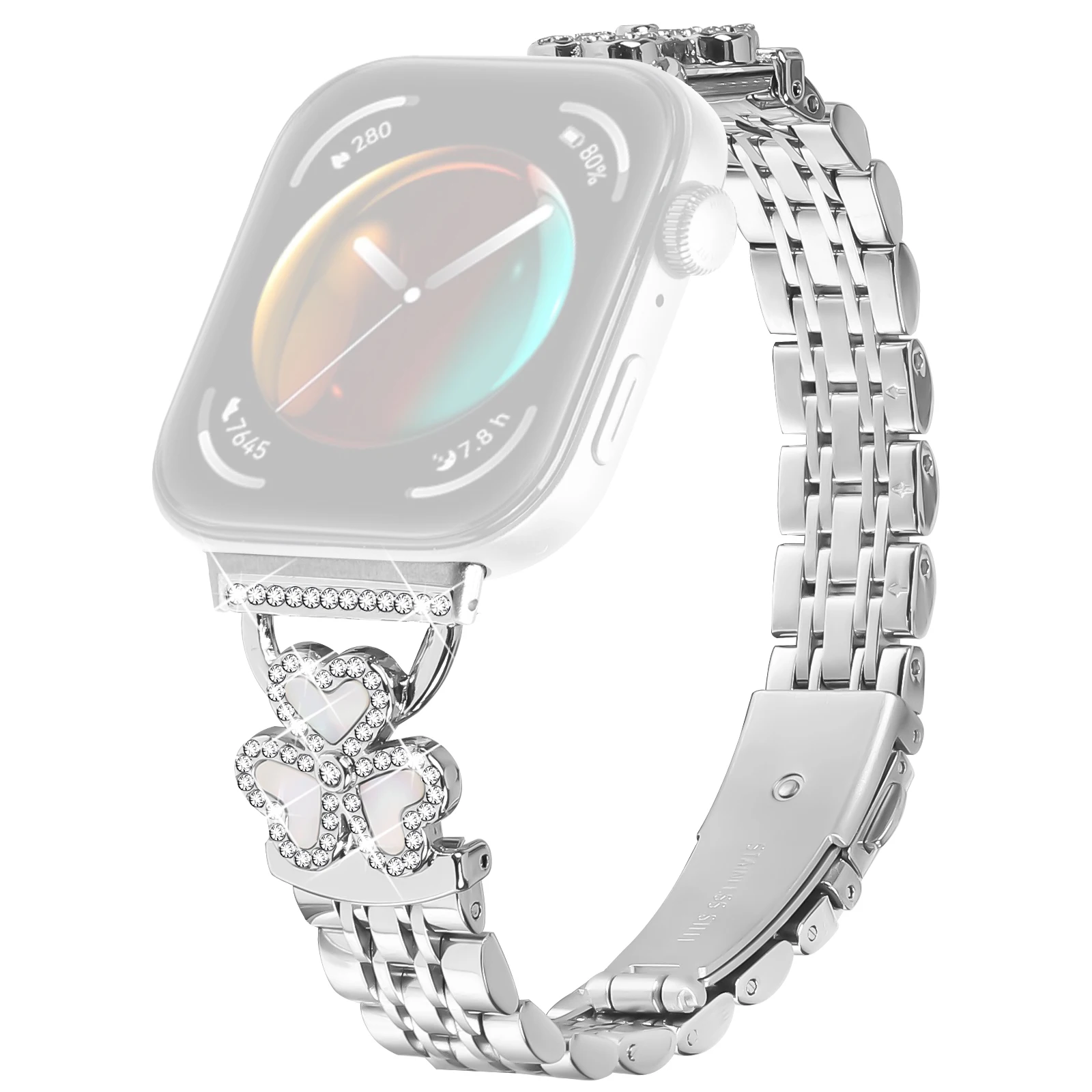 

Silver Heart Clover Metal Band for Huawei Watch Fit 4 Pro / 4 / 3 Watch Strap 7-Bead Shiny Design
