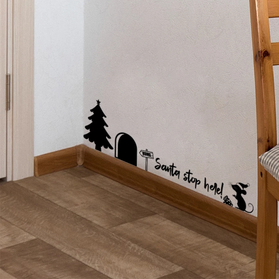 Black White Christmas Wall Sticker Removable PVC For Bedroom Living Room Entrance Hall Home Decoration Wall Decal