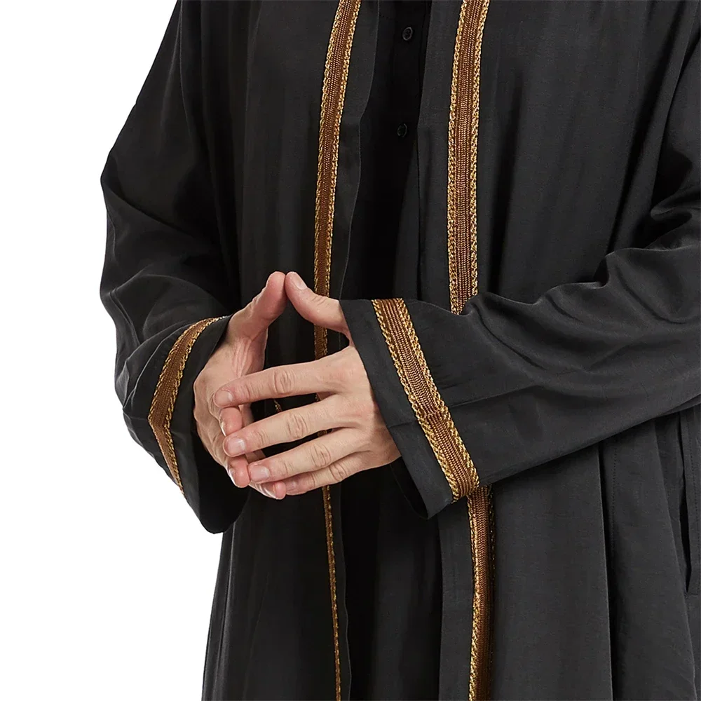 Abaya musulmane à manches longues pour hommes, vêtements islamiques, Abaya à col montant, Robe arabe, Robe musulmane, Jubba saoudien, Thobe, Ramadan, Kimono, Caftan de Dubaï