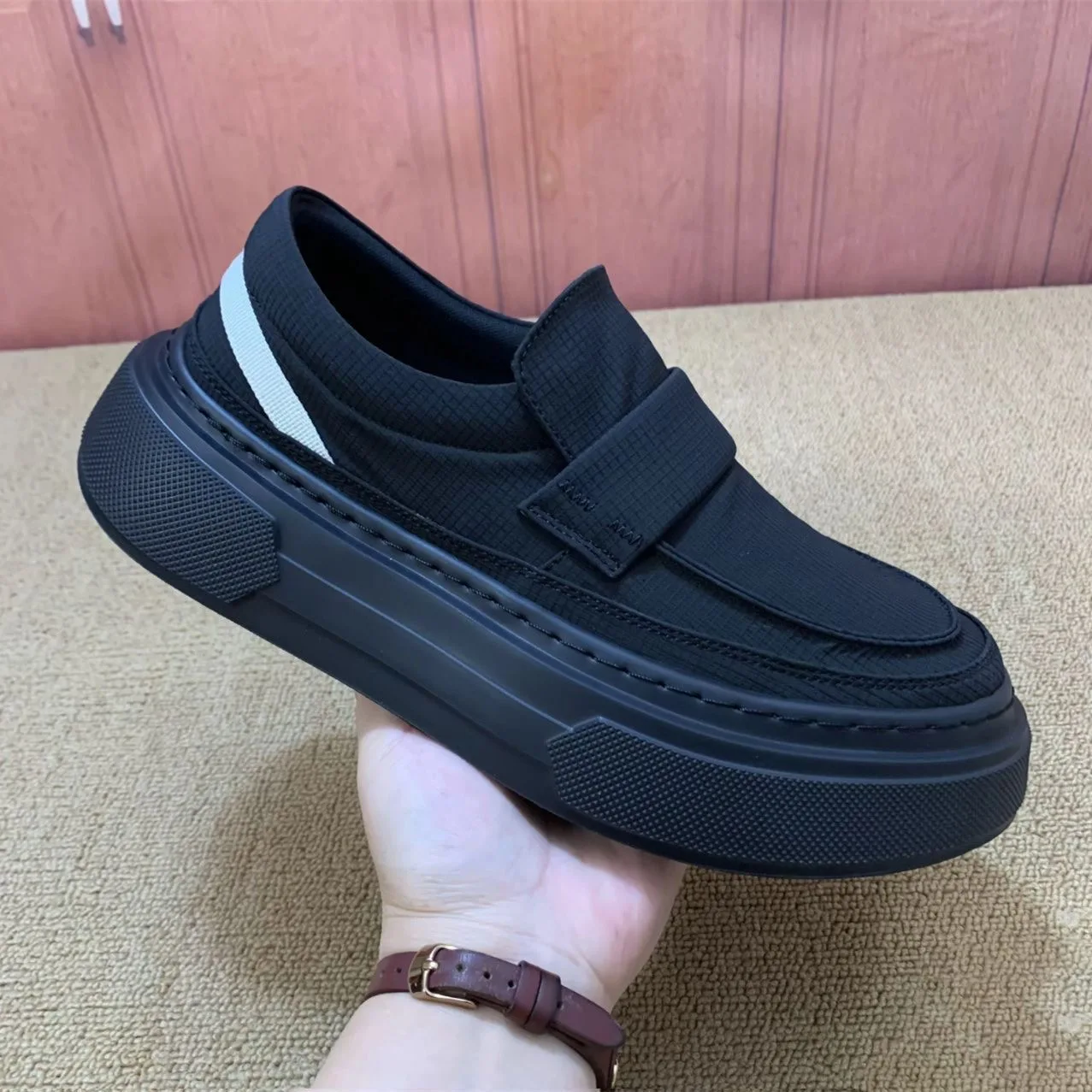 Men's Summer Breathable Work Casual Canvas Shoes Anti-Slip Thick Bottom Sports Slip-On Wear-Resistant Black Board Shoes