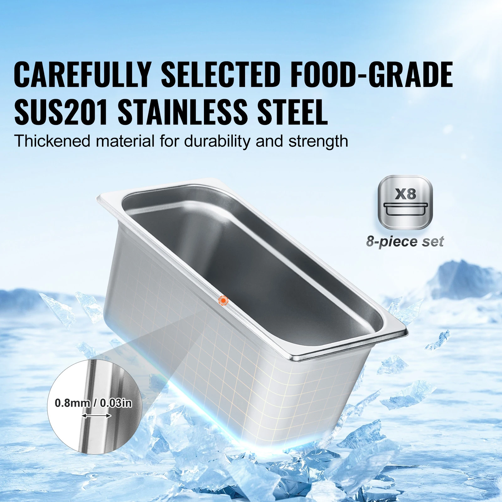 SucceBuy, 8 упаковок, жаровня для шведского стола, 5,93 л, сковороды для гастронома, паровой стол, сковороды, поднос с крышкой, глубина 6 дюймов, сковорода для общественного питания