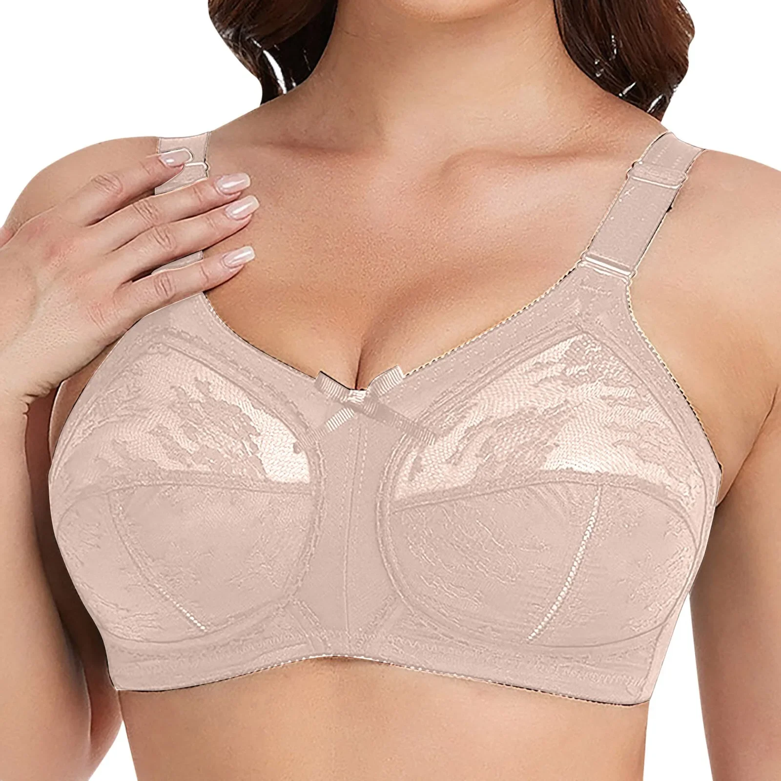 

Women'S Plus Size Bra Minimiser Lace Full Coverage Firm Hold Non Padded Non Wired No Steel Ring Sling Strap Small Chest Gather