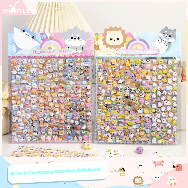 Cute 3D Animal Double Layer Six In One Children's Handcraft Educational Reward Mobile Phone Decal Sticker Stationery Decorations