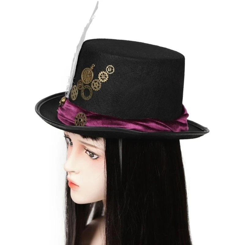 340D Unisex Top Hat Steampunk Hat Flat Top Hat Gothics Universal Size Cosplay Party Hat ConcertTour Dressing Novelty Costume